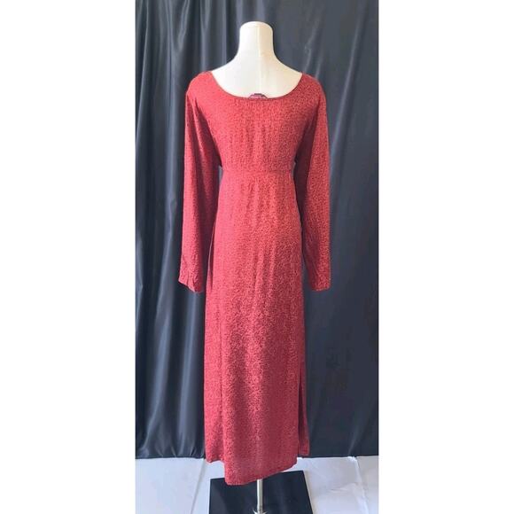April Cornell Womens Rich Red Jacquard Court Midi Dress Medium Belted - Picture 7 of 8